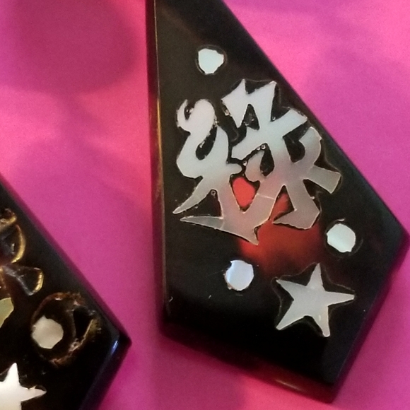 Relisted -vintage Chinese inlay clip earrings tortoiseshell - Picture 6 of 12